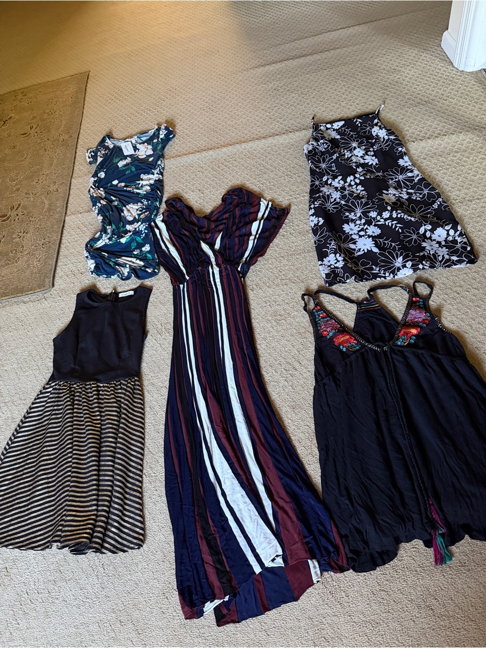 Zara Navy, Burgundy & White Striped Maxi Dress